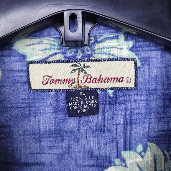 Tommy Bahama Silk Shirt Mens XL Floral Blue Tropical Camp Hawaiian - Picture 9 of 10